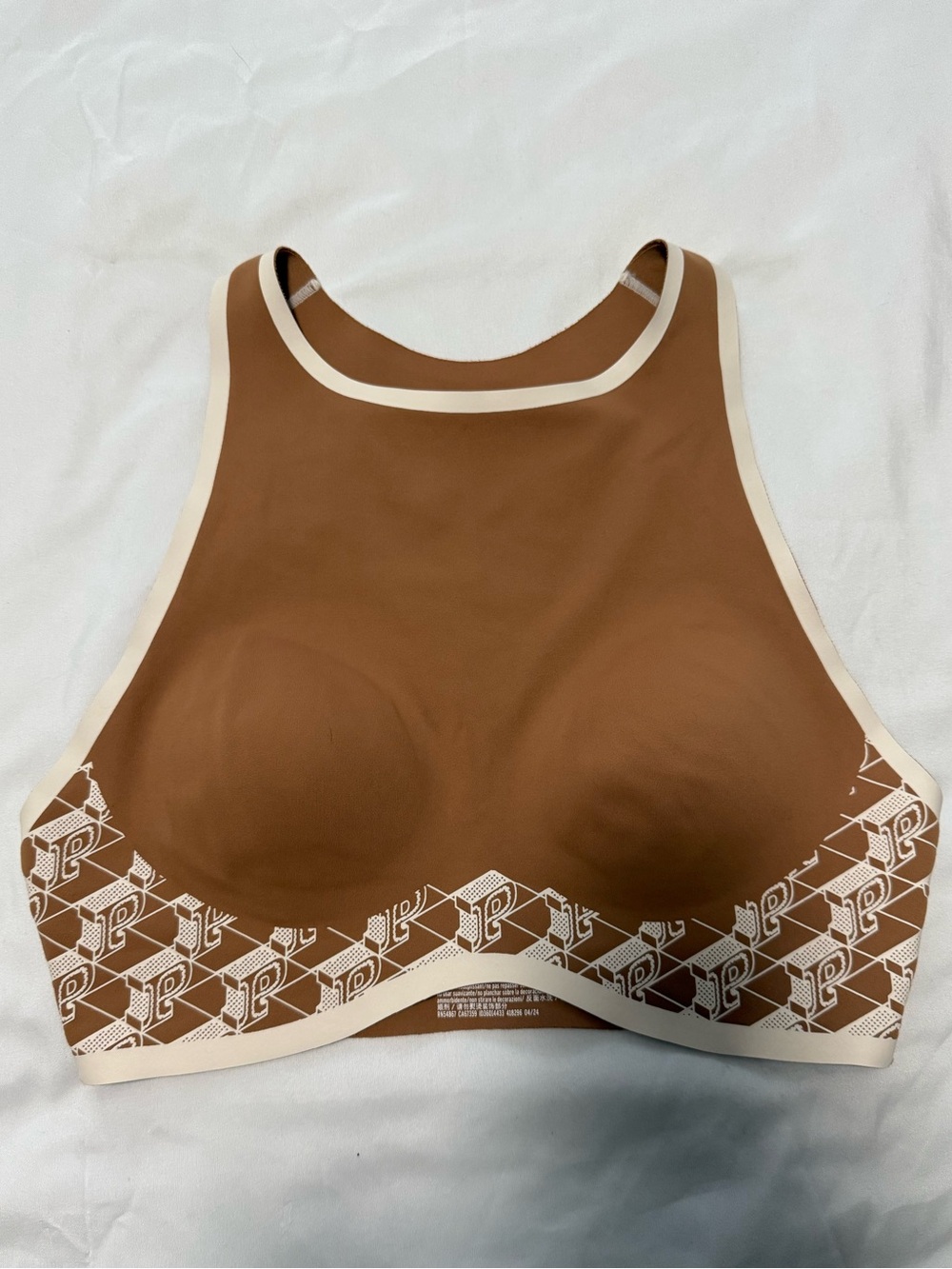 Victoria's Secret PINK Brown High-Neck Seamless Bralette with Cream Trim